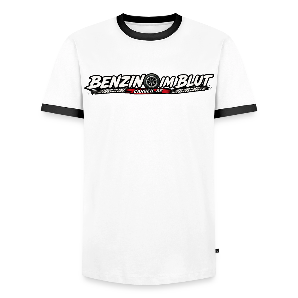Männer Kontrast-T-Shirt "Benzin im Blut" - Weiß/Schwarz