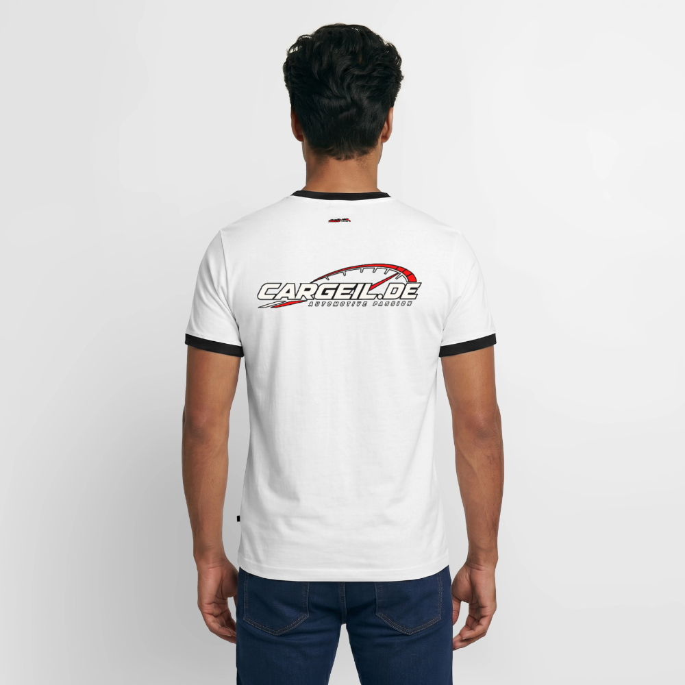 Männer Kontrast-T-Shirt "Benzin im Blut" - Weiß/Schwarz